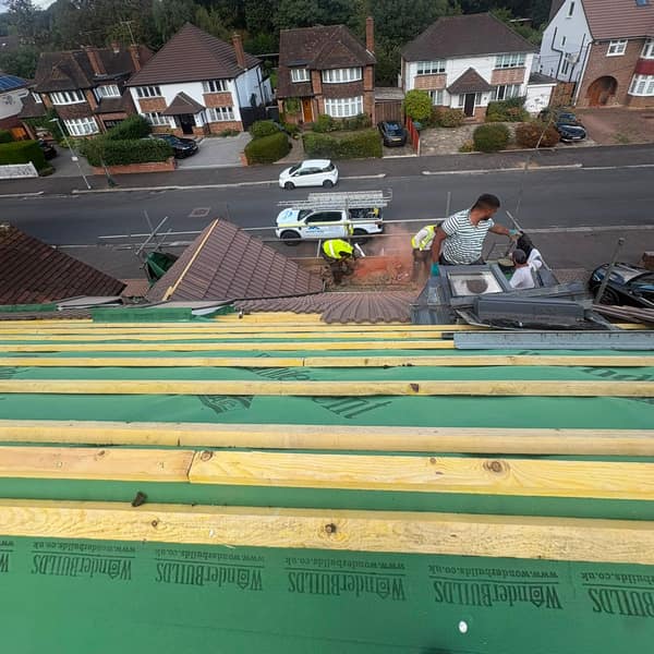 New battens over breathable membrane on the main roof, Watford